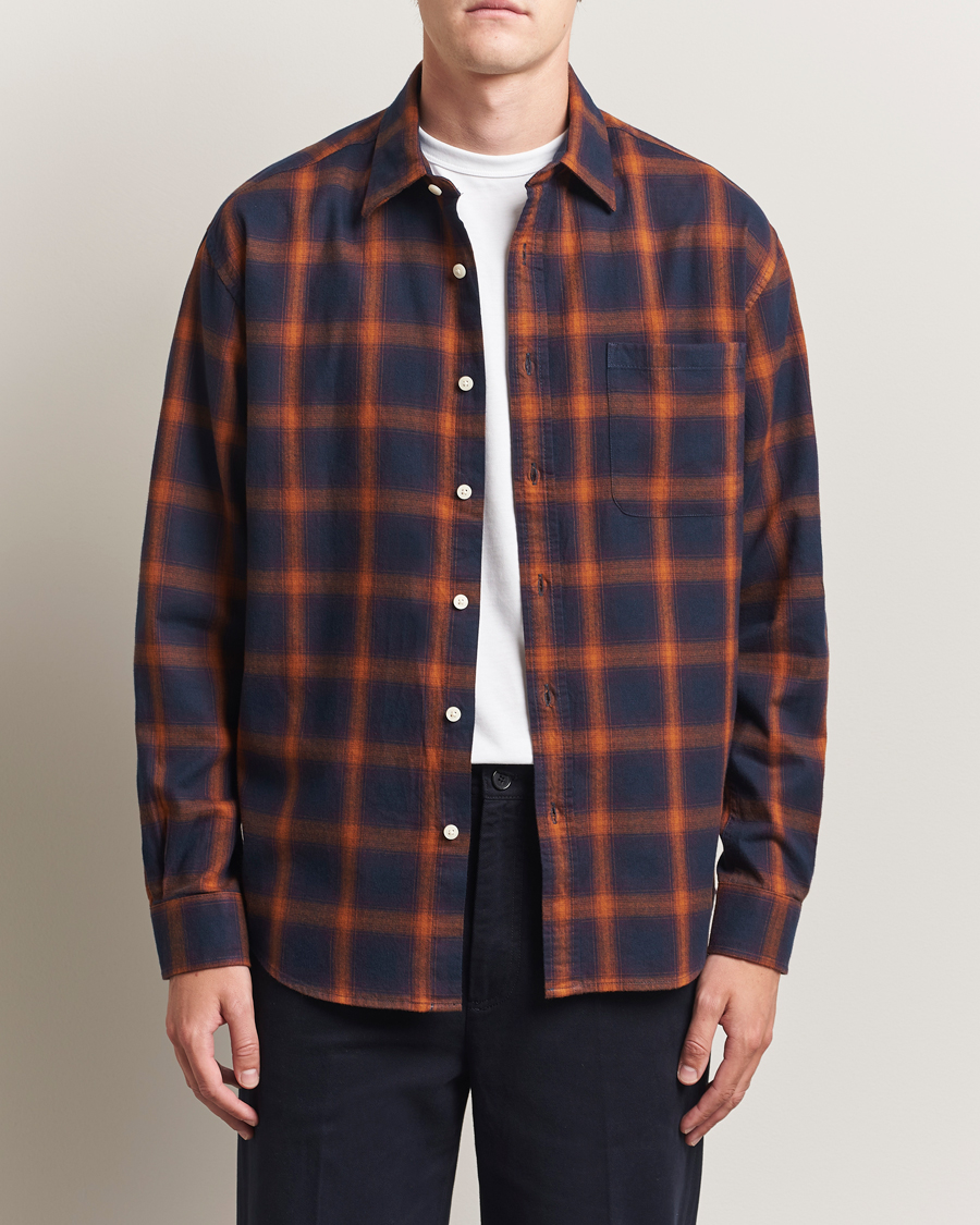 Mies | Kauluspaidat | NN07 | Deon Flannel Checked Shirt Navy/Orange