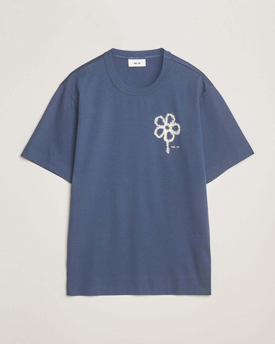 Mies | T-paidat | NN07 | Pedro Mercerized Embroidered T-Shirt Denim Blue
