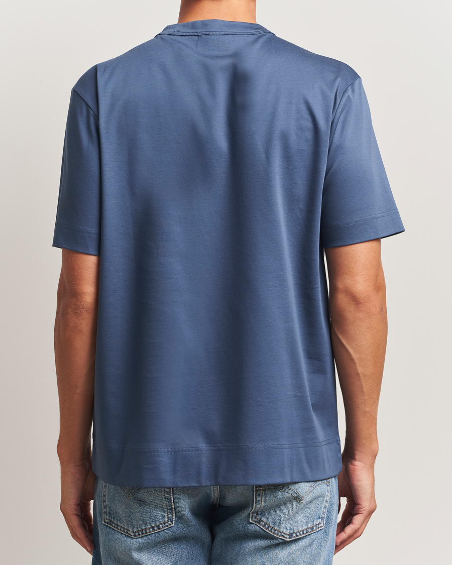 Mies | T-paidat | NN07 | Pedro Mercerized Embroidered T-Shirt Denim Blue