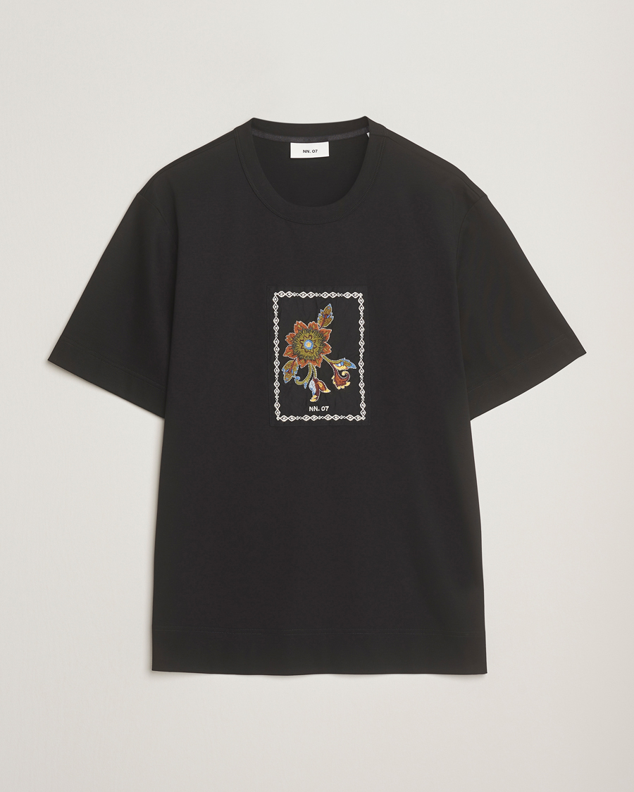 Mies | T-paidat | NN07 | Pedro Mercerized Flower T-Shirt Black