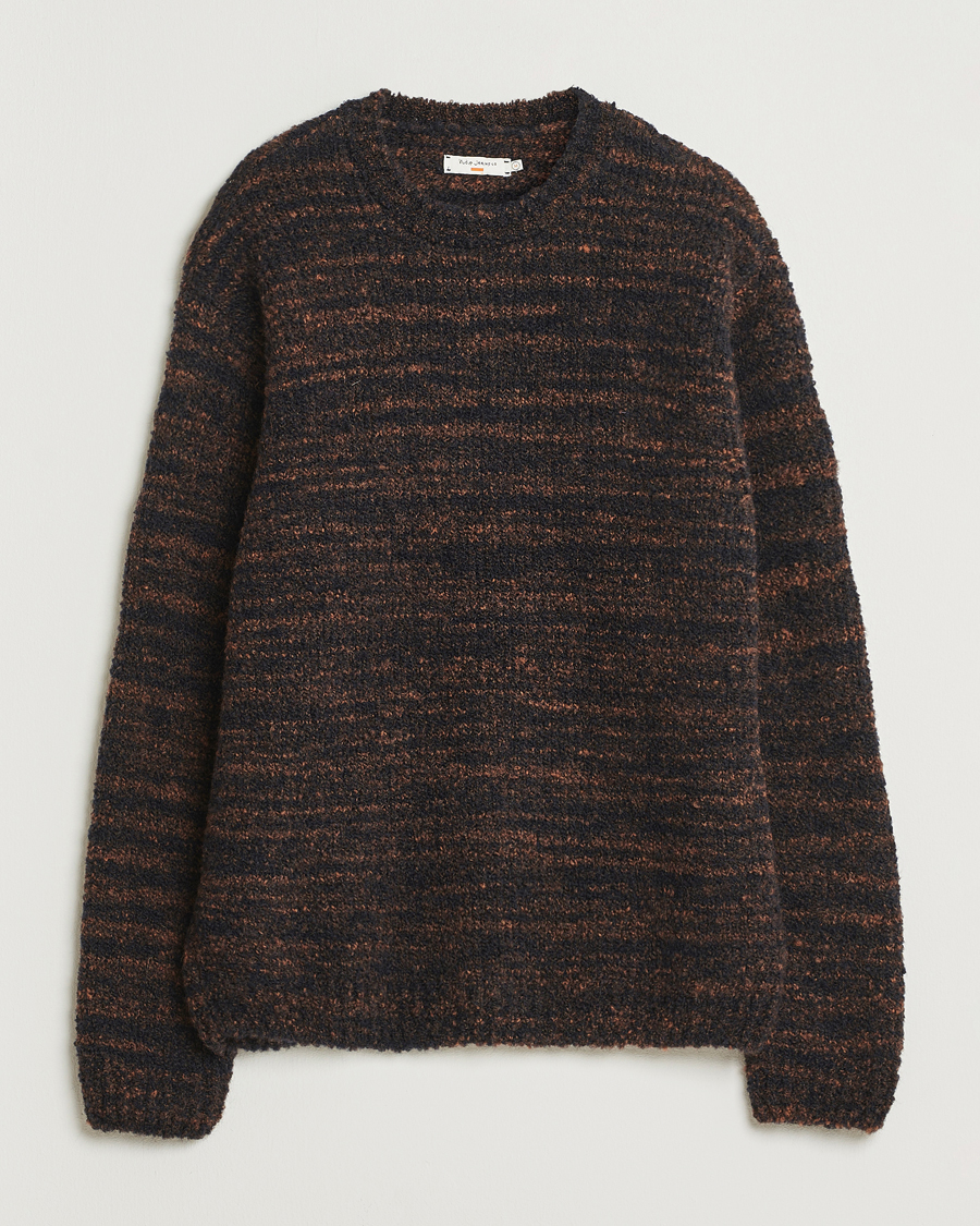 Mies | Puserot | Nudie Jeans | Gurra Bouclé Knitted Sweater Black/Brown