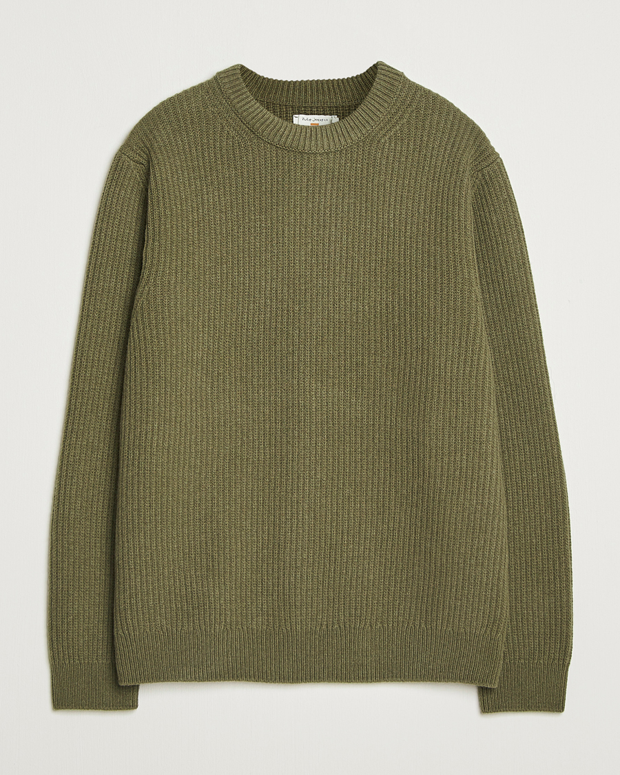 Mies | Puserot | Nudie Jeans | August Wool Rib Knitted Sweater Olive