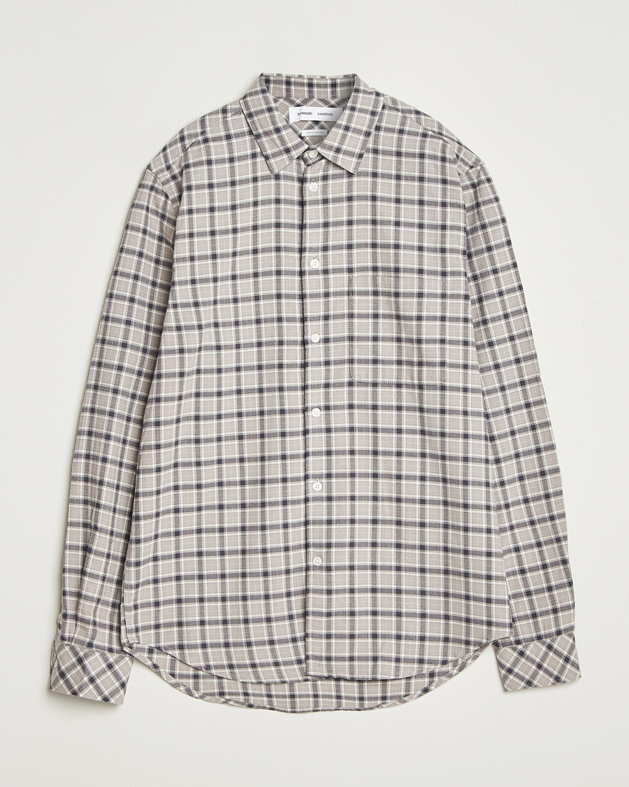 Mies | Kauluspaidat | Samsøe Samsøe | Liam Brushed Cotton Checked Shirt Elephant Skin