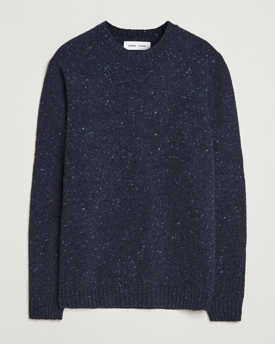 Mies | Puserot | Samsøe Samsøe | Nataniel Donegal Knitted Crew Neck Salute Navy