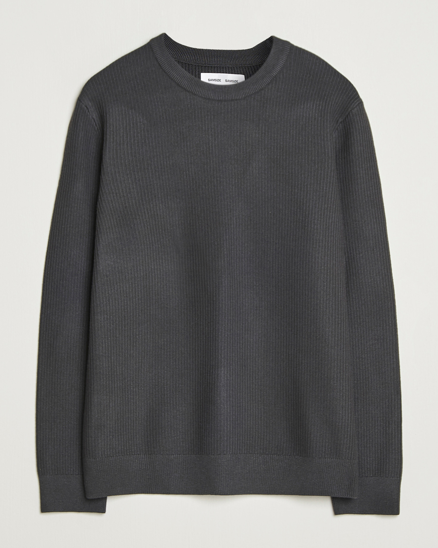 Mies | Puserot | Samsøe Samsøe | Dem Structured Knitted Crew Neck Black Oyster
