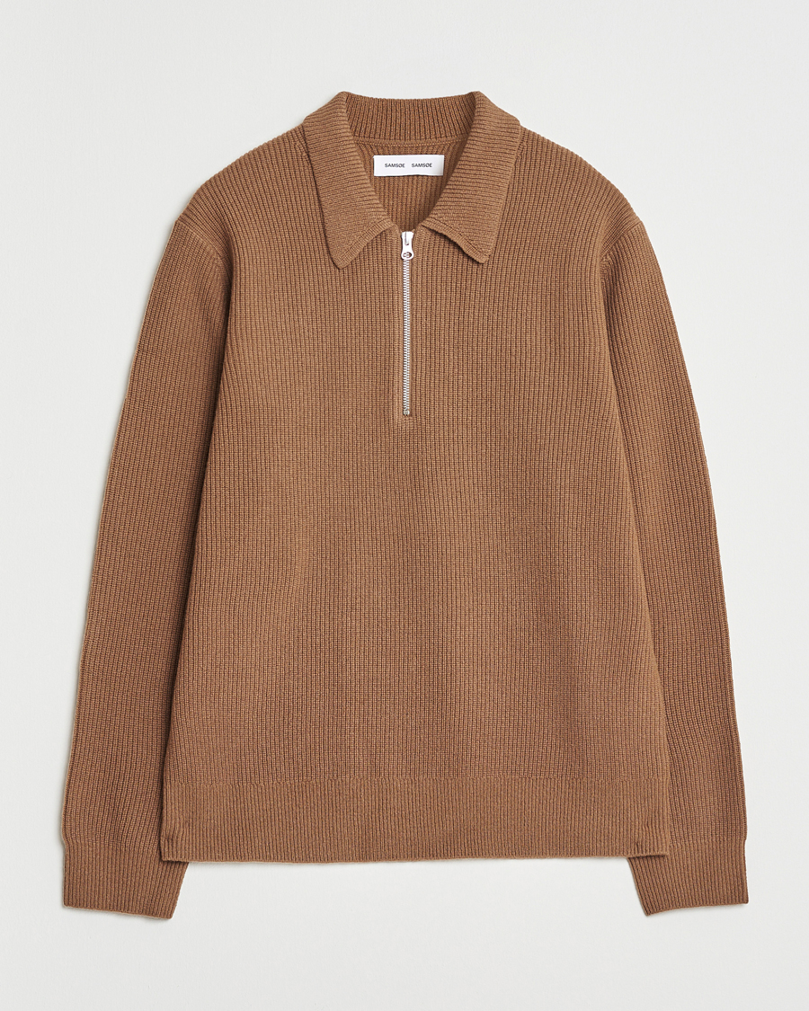 Mies | Puserot | Samsøe Samsøe | Isak Knitted Half Zip Polo Otter Brown