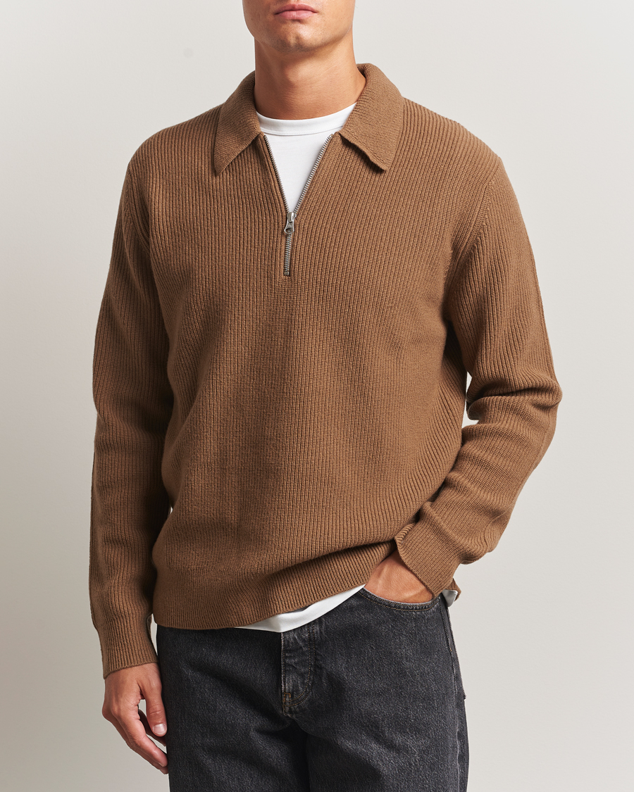Mies | Puserot | Samsøe Samsøe | Isak Knitted Half Zip Polo Otter Brown