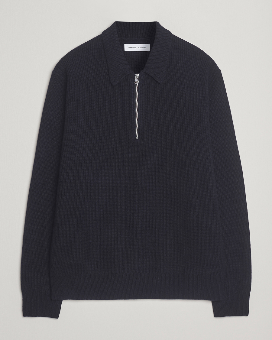 Mies | Puserot | Samsøe Samsøe | Isak Knitted Half Zip Polo Salute Navy