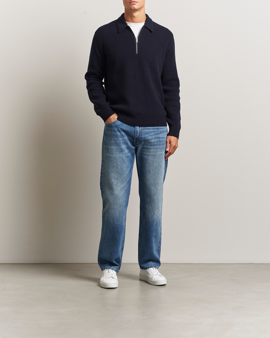Mies | Puserot | Samsøe Samsøe | Isak Knitted Half Zip Polo Salute Navy