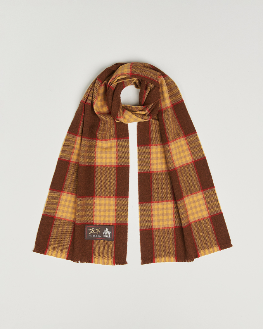 Mies | GANT 240 Mulberry Street Wool Checked Scarf Mahogany Brown | GANT 240 Mulberry Street | Wool Checked Scarf Mahogany Brown