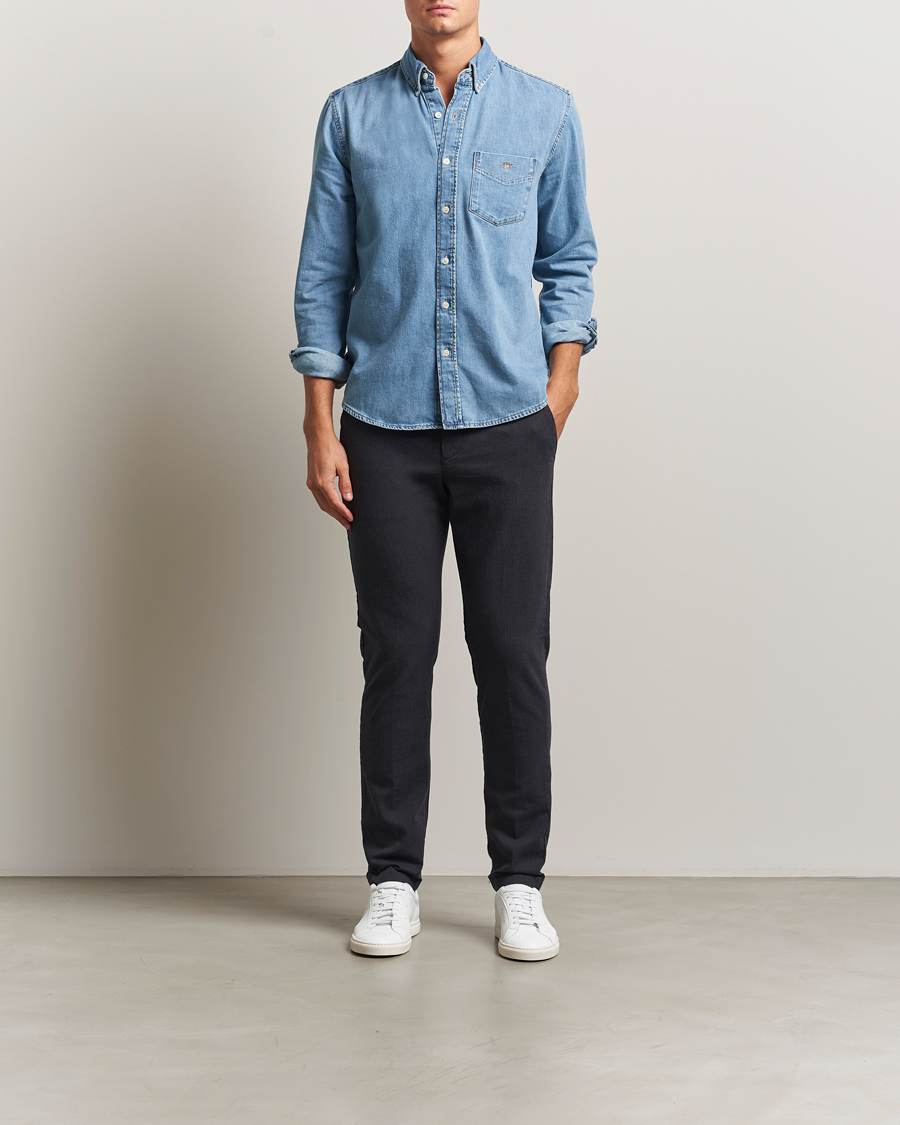 Mies | Housut | Gant | Slim Fit Cotton Herringbone Trousers Antracite
