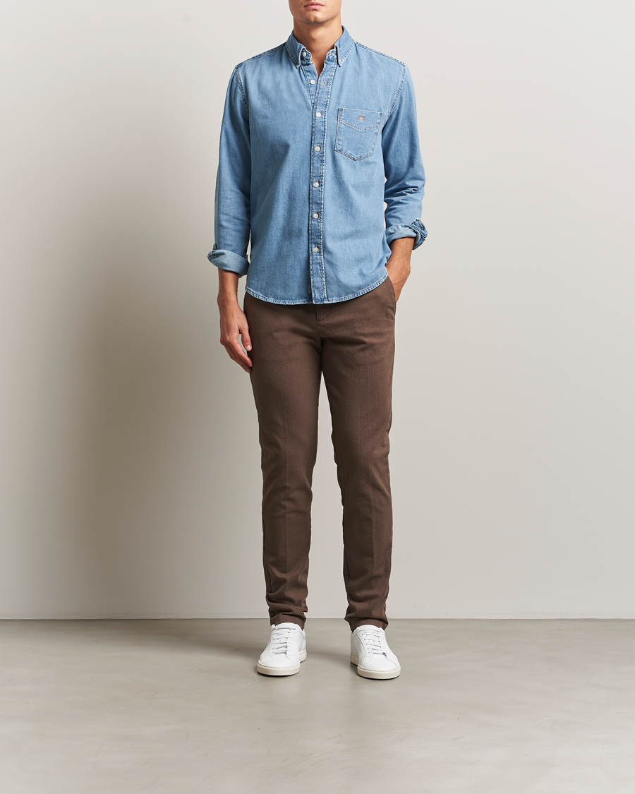 Mies | Housut | Gant | Slim Fit Cotton Herringbone Trousers Rich Brown