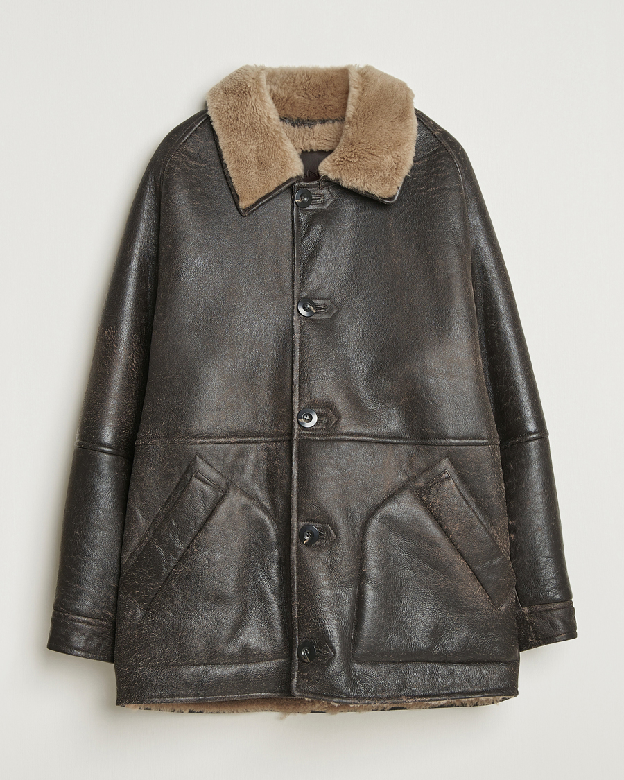 Mies | Takit | GANT | Worn In Leather Shearling Jacket Deep Brown