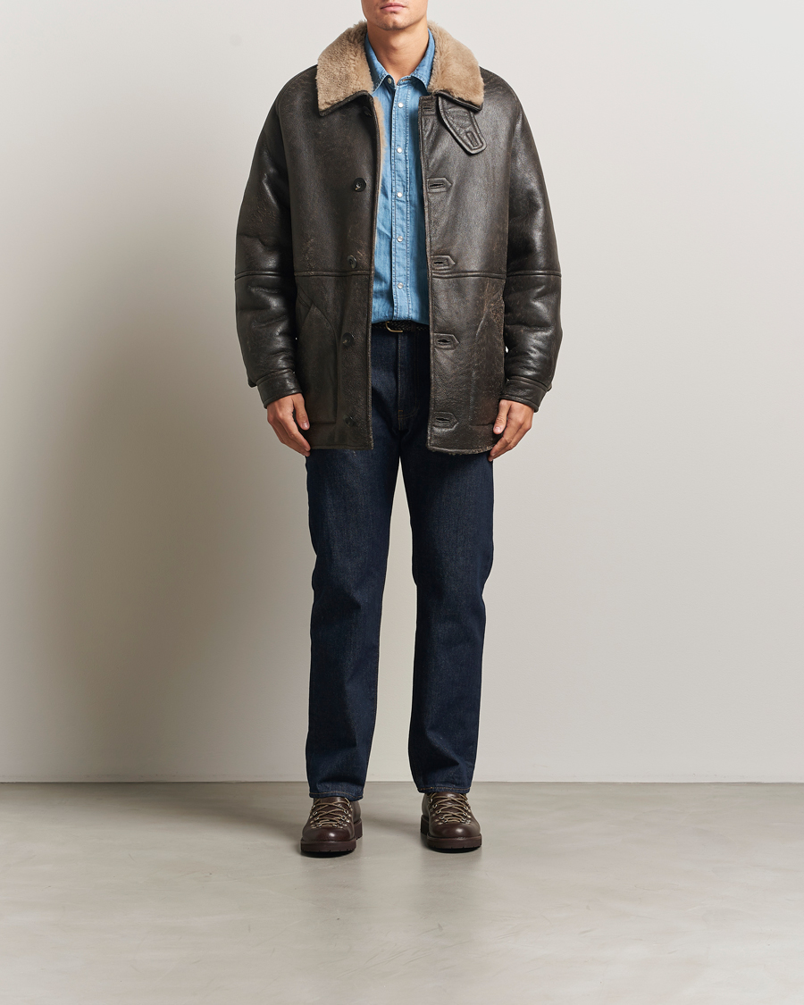 Mies | Takit | GANT | Worn In Leather Shearling Jacket Deep Brown