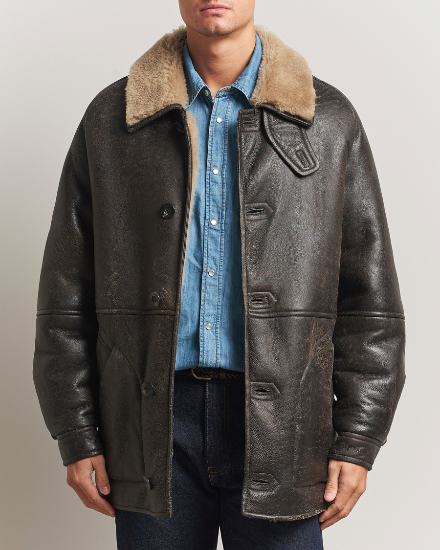 Mies | Takit | GANT | Worn In Leather Shearling Jacket Deep Brown
