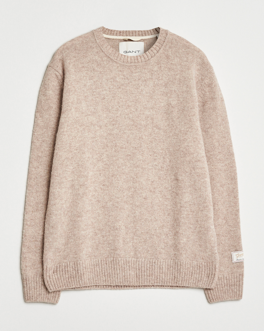 Mies | Puserot | Gant | Scottish Wool Knitted Crew Neck Sweater Khaki Melange