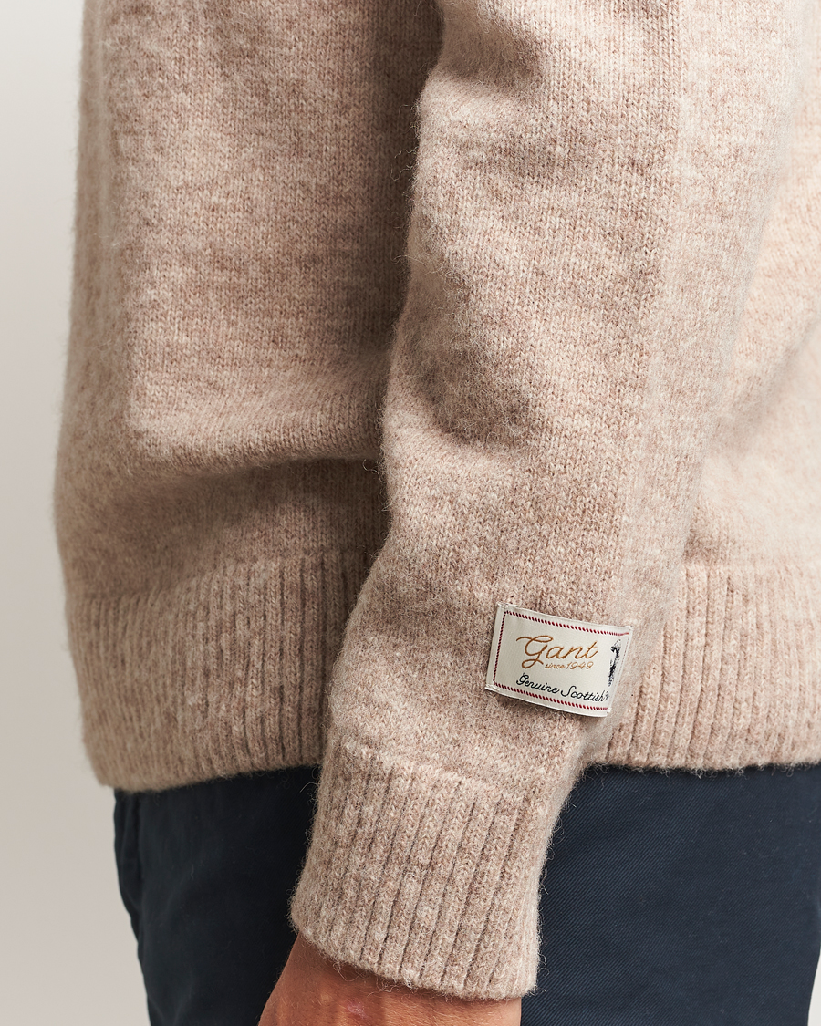 Mies | Puserot | GANT | Scottish Wool Knitted Crew Neck Sweater Khaki Melange