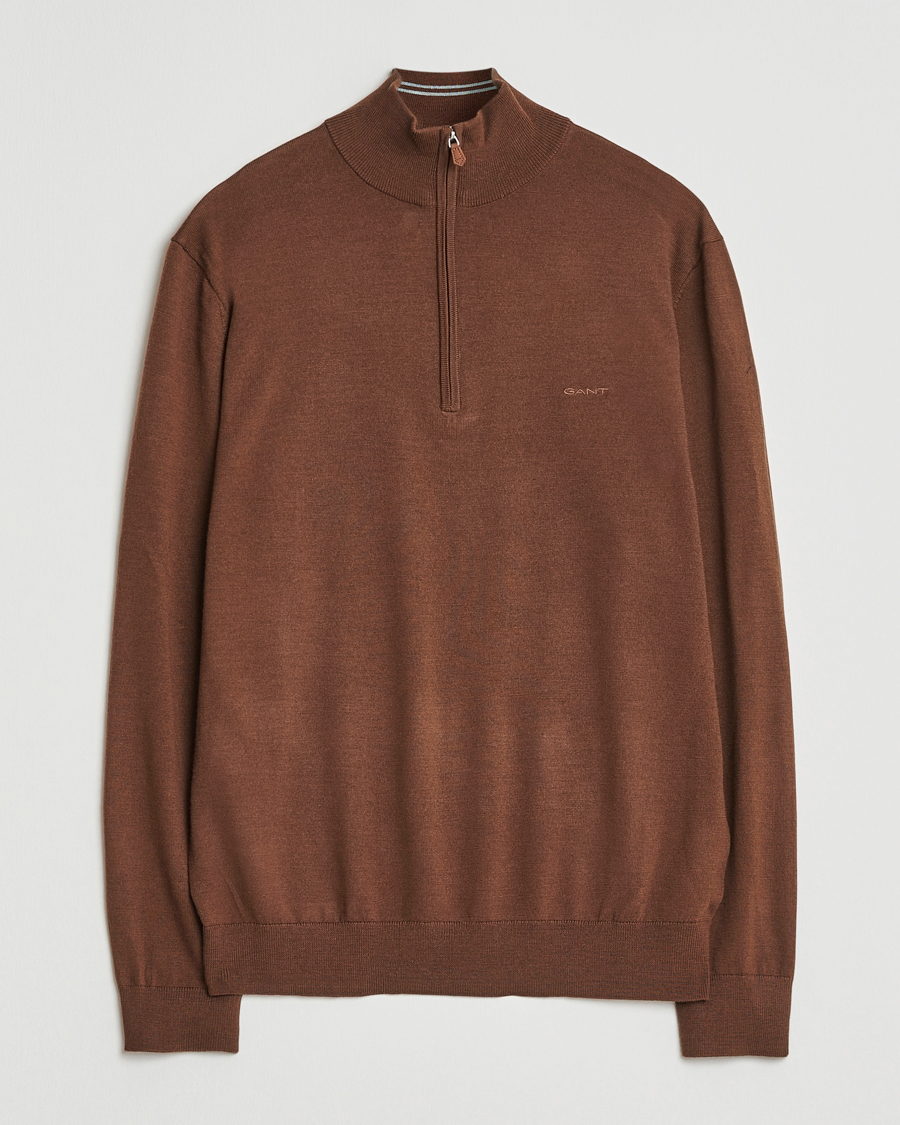 Mies | Puserot | GANT | Extrafine Merino Wool Half Zip Mahogany Brown