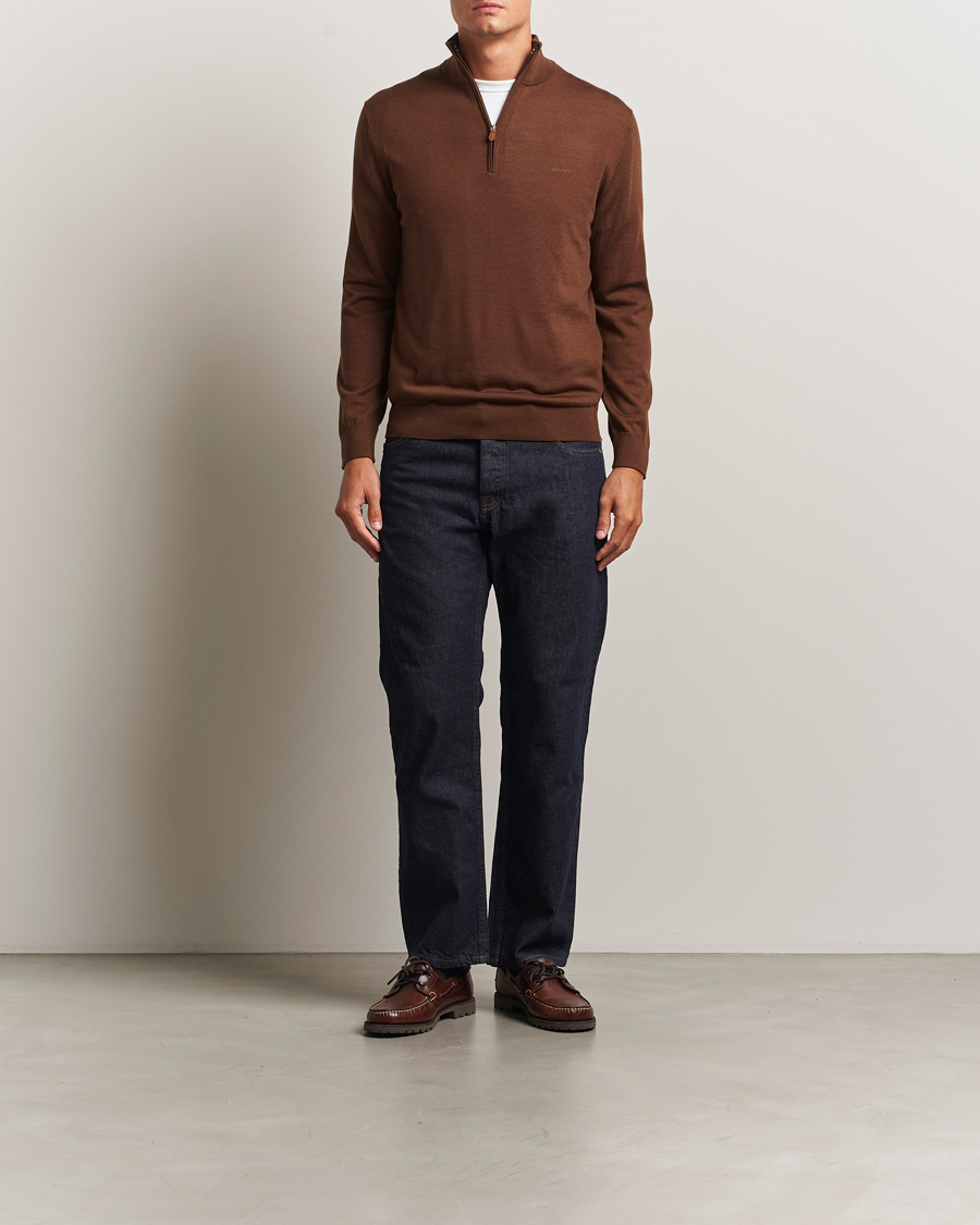 Mies | Puserot | GANT | Extrafine Merino Wool Half Zip Mahogany Brown
