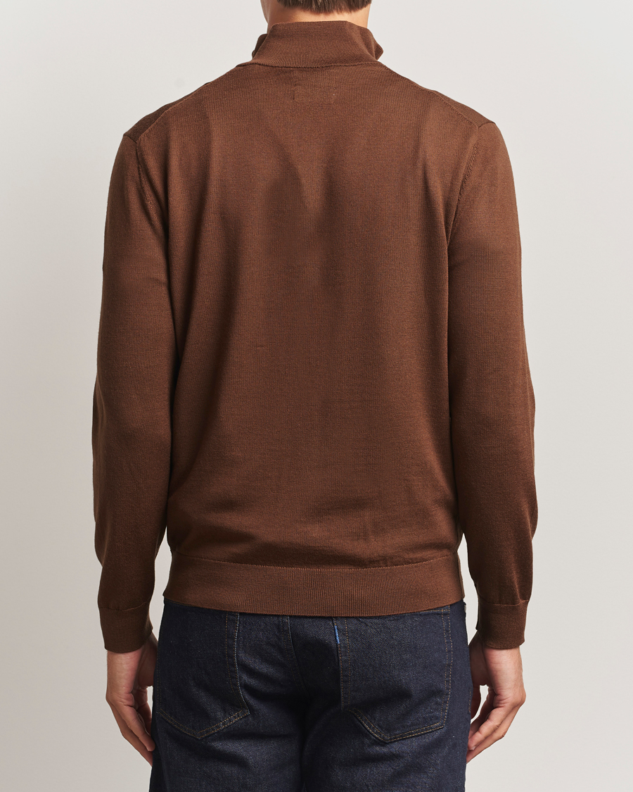 Mies | Puserot | GANT | Extrafine Merino Wool Half Zip Mahogany Brown