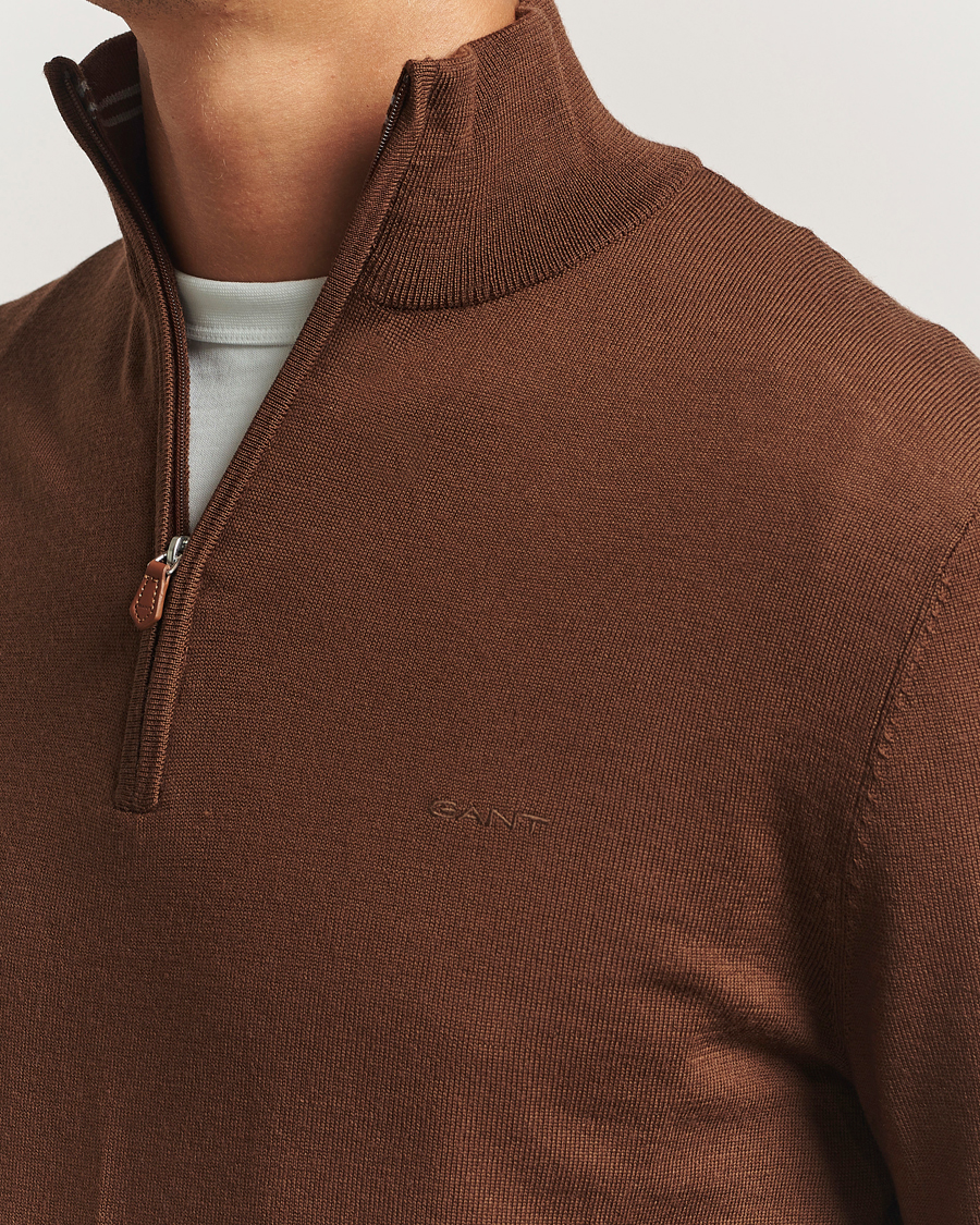 Mies | Puserot | GANT | Extrafine Merino Wool Half Zip Mahogany Brown