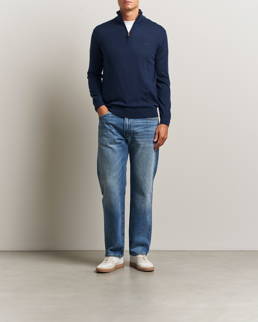Mies | Puserot | Gant | Extrafine Merino Wool Half Zip Marine