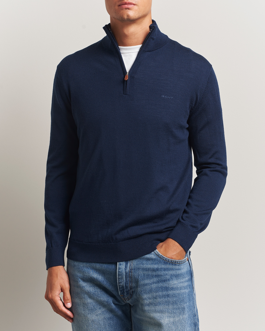 Mies | Puserot | Gant | Extrafine Merino Wool Half Zip Marine