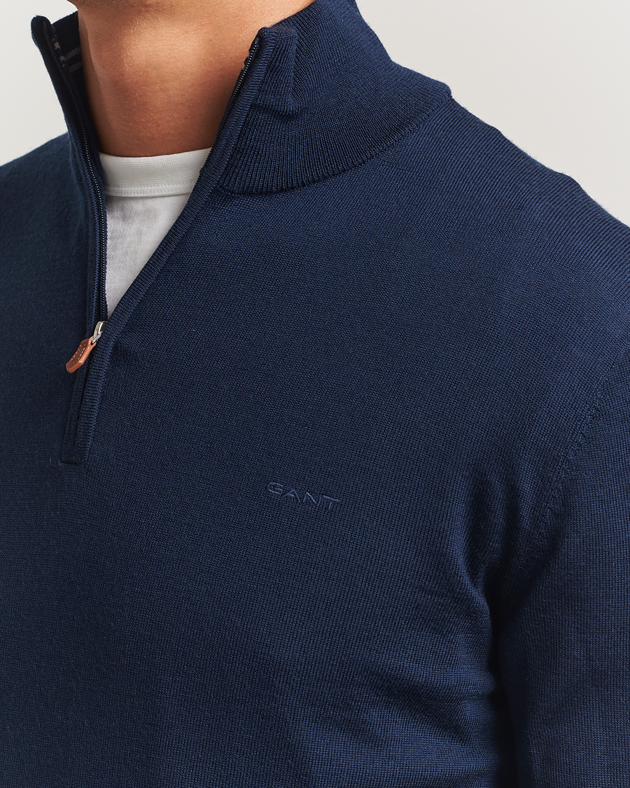 Mies | Puserot | Gant | Extrafine Merino Wool Half Zip Marine