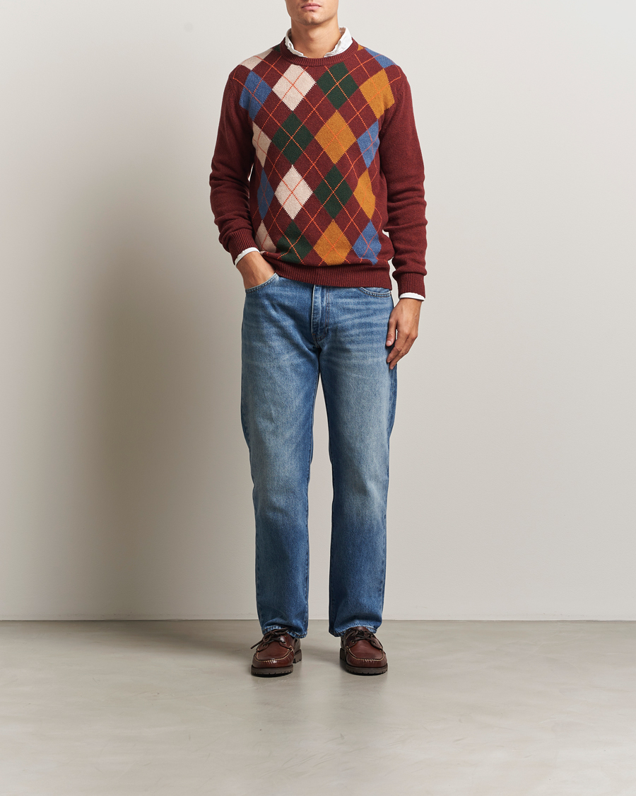 Mies | Puserot | Gant | Lambswool Argyle Knitted Crew Neck Winter Wine