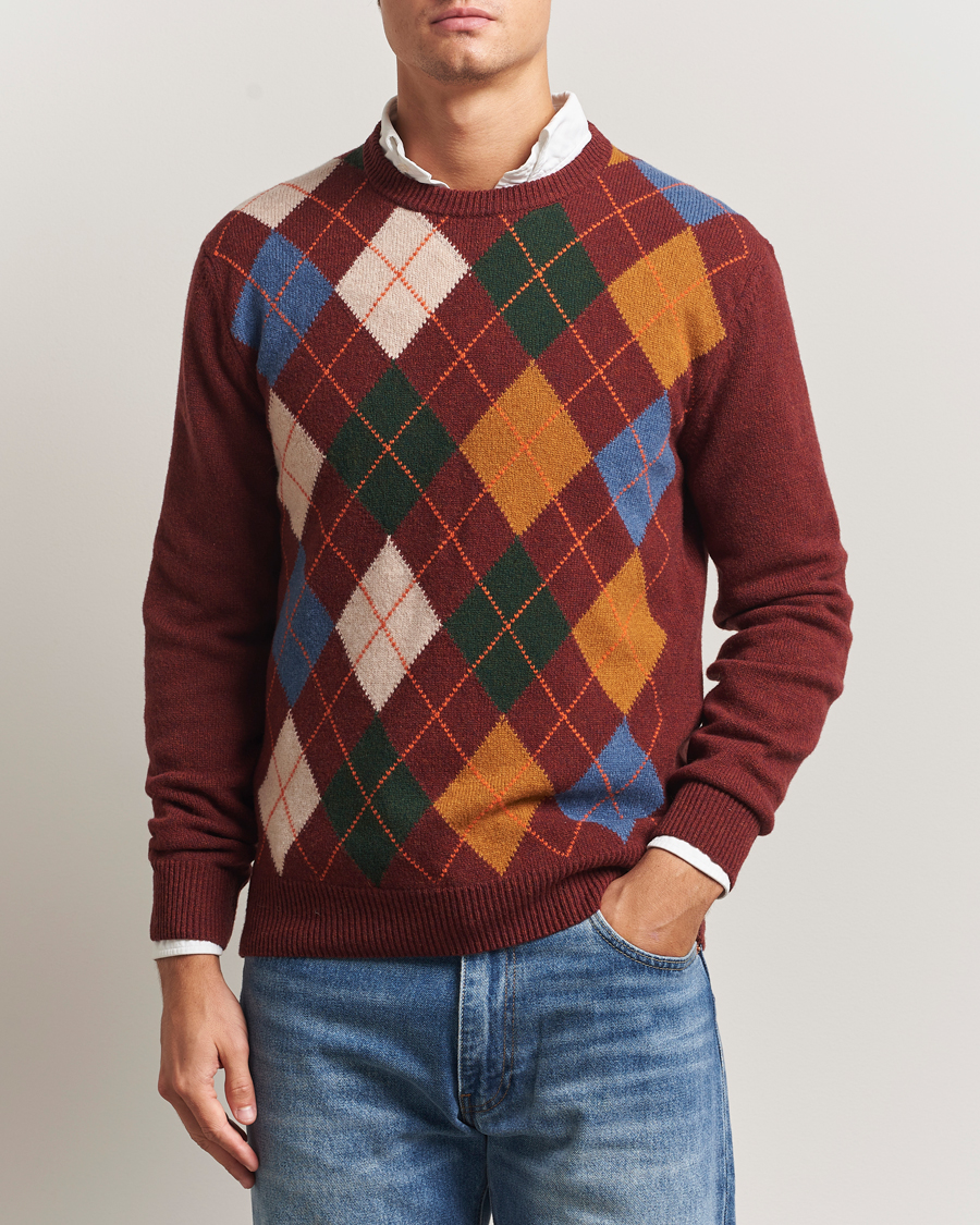 Mies | Puserot | Gant | Lambswool Argyle Knitted Crew Neck Winter Wine