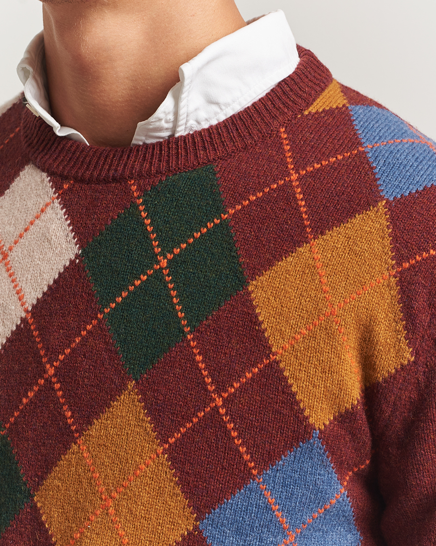 Mies | Puserot | Gant | Lambswool Argyle Knitted Crew Neck Winter Wine