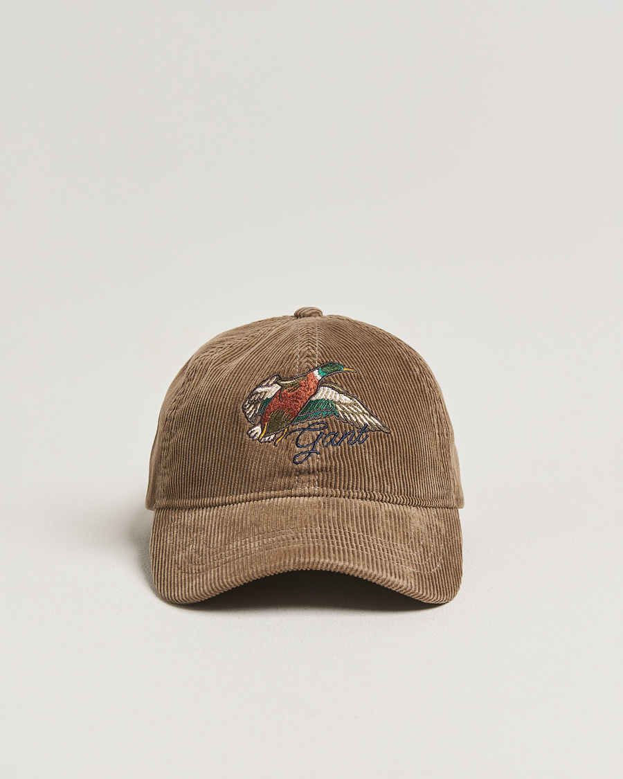 Mies | GANT Graphic Embroidered Washed Cord Cap Taupe Beige | GANT | Graphic Embroidered Washed Cord Cap Taupe Beige
