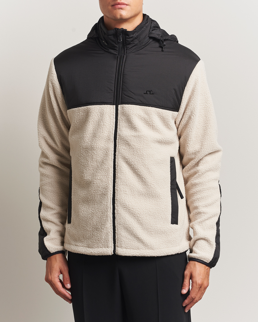 Mies | Puserot | J.Lindeberg | Provo Pile Hooded Full Zip Moonbeam