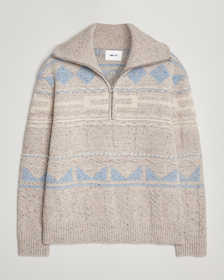 Mies | Puserot | NN07 | William Heavy Knitted Wool Half Zip Ecru
