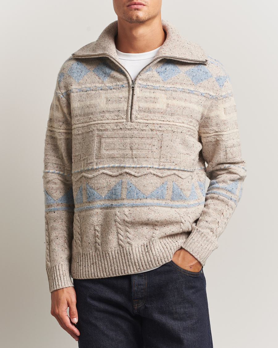 Mies | Puserot | NN07 | William Heavy Knitted Wool Half Zip Ecru