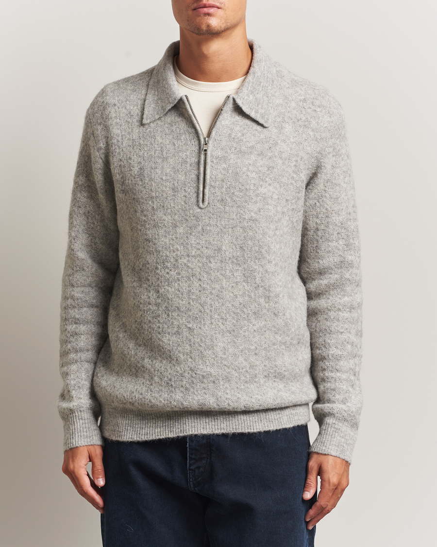 Mies | Puserot | NN07 | Alfie Alpaca Knitted Half Zip Sable Grey