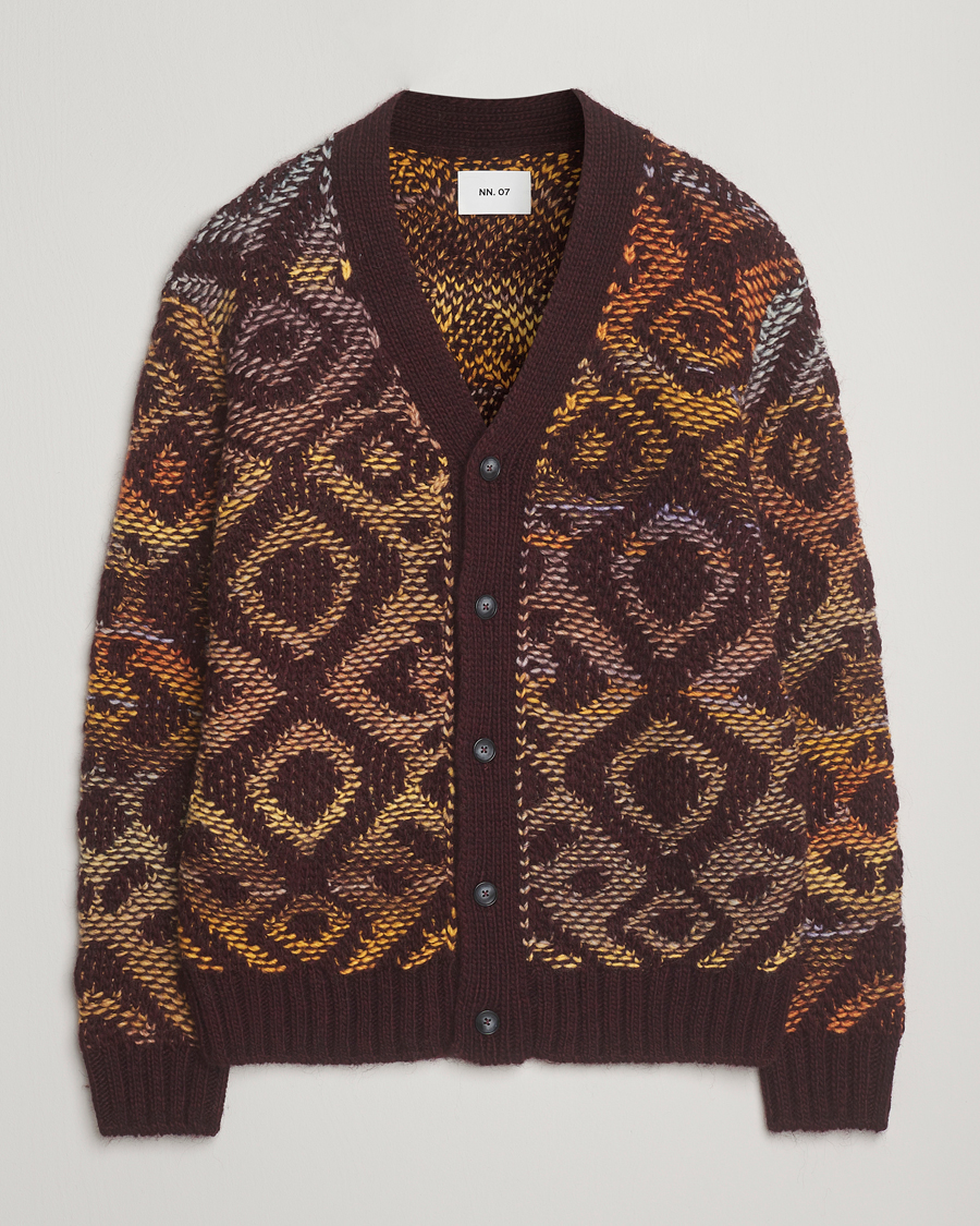 Mies | Puserot | NN07 | Viggo Heavy Knitted Cardigan Wine Red Multi