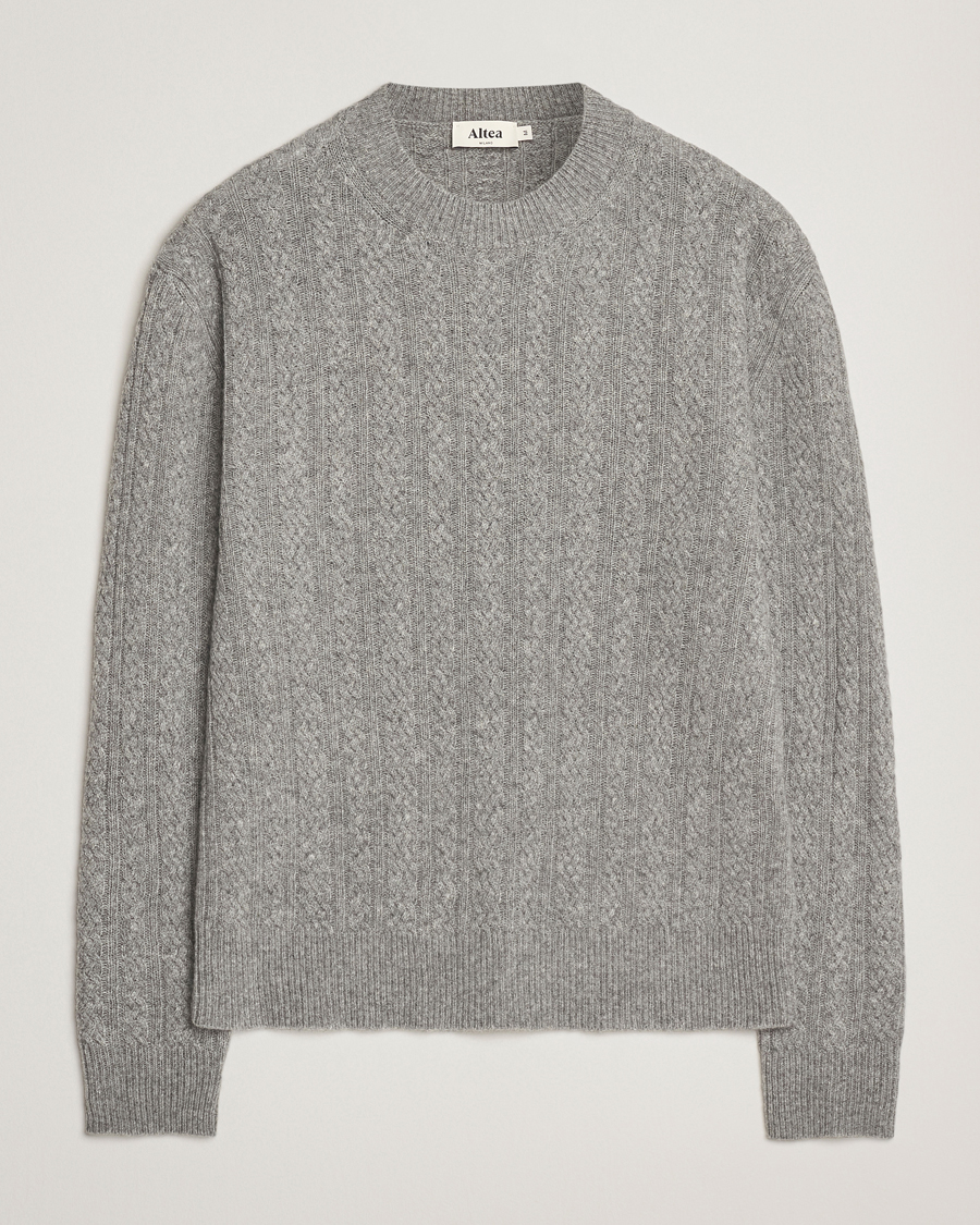 Mies | Puserot | Altea | Cable Crew Neck Sweater Grey Melange