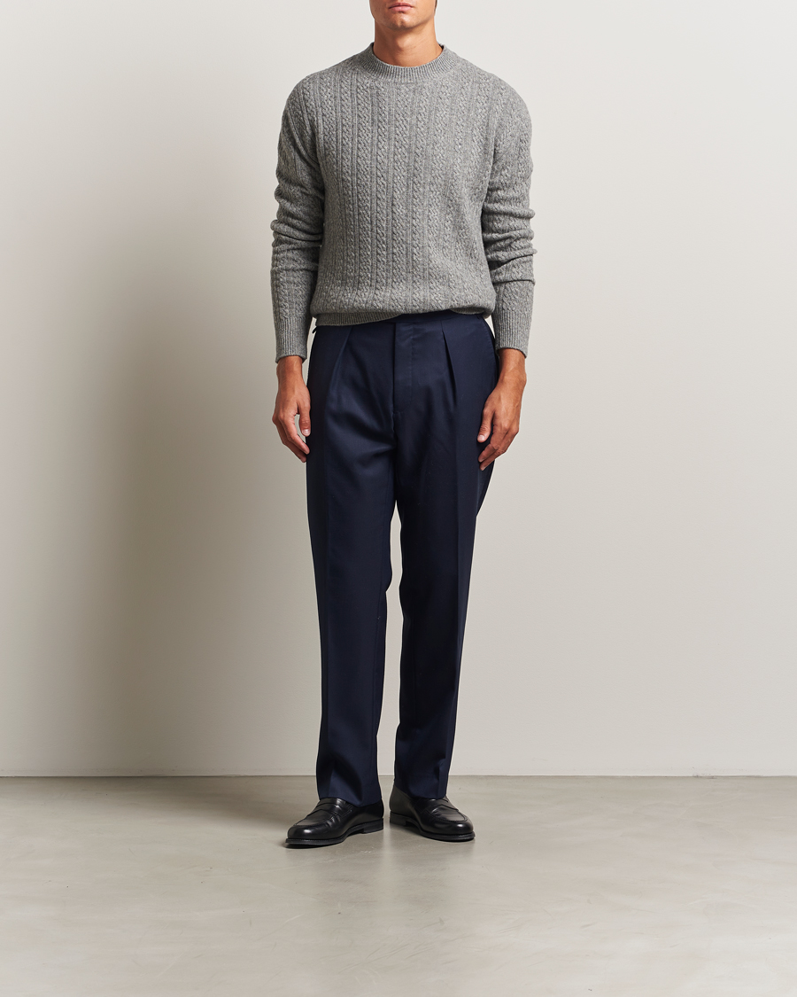 Mies | Puserot | Altea | Cable Crew Neck Sweater Grey Melange