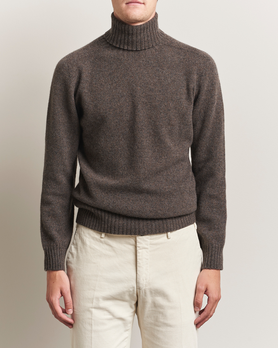 Mies | Puserot | Altea | Wool/Cashmere Rollneck Dark Brown Melange