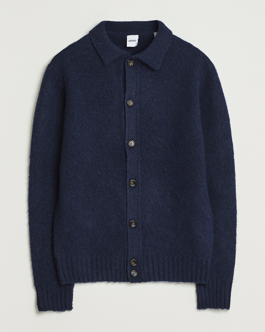 Mies | Puserot | Aspesi | Brushed Shetland Cardigan Navy