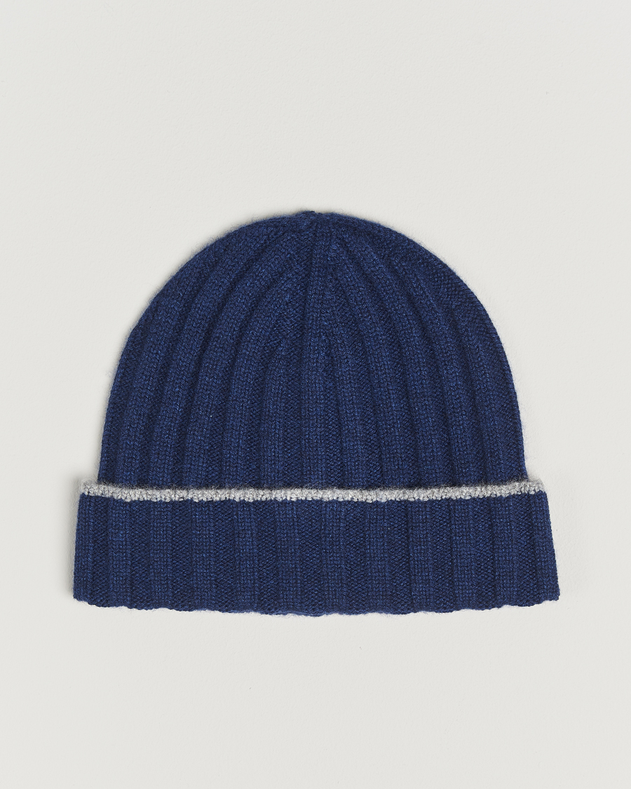 Mies | Brunello Cucinelli Cashmere Contrast Beanie Navy | Brunello Cucinelli | Cashmere Contrast Beanie Navy