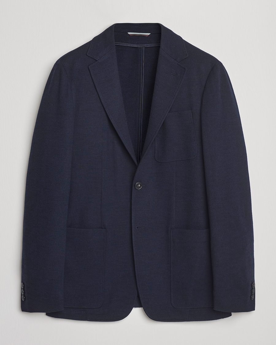 Mies | Pikkutakit | Canali | Wool Houndstooth Jersey Blazer Navy