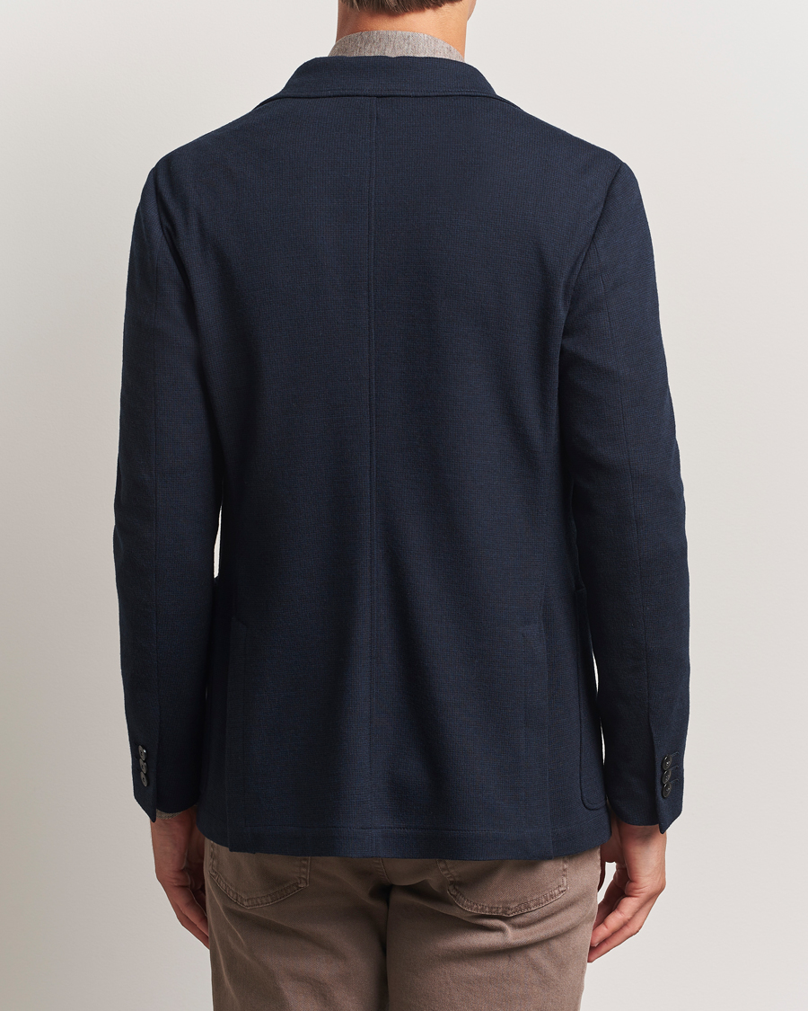 Mies | Pikkutakit | Canali | Wool Houndstooth Jersey Blazer Navy