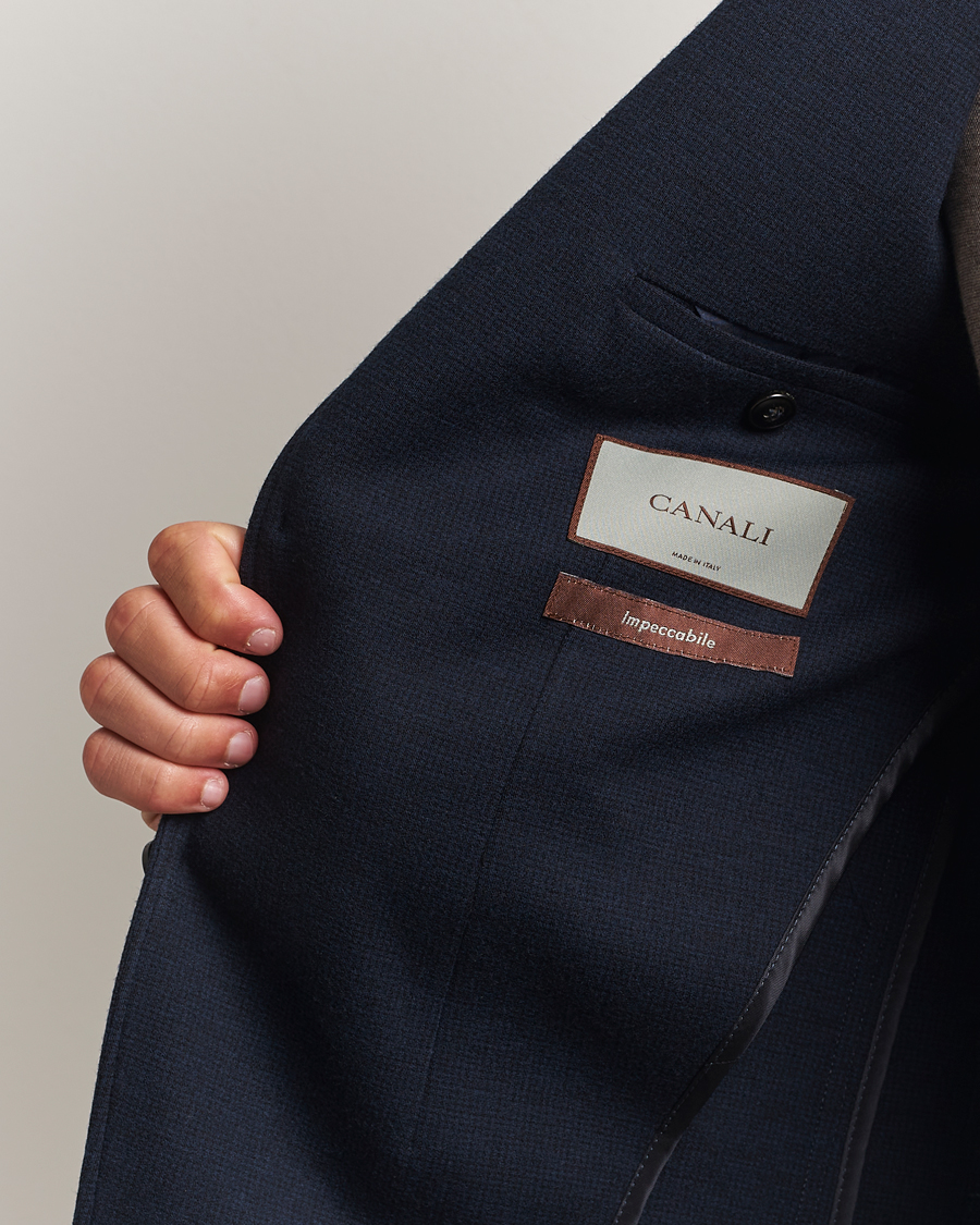 Mies | Pikkutakit | Canali | Wool Houndstooth Jersey Blazer Navy