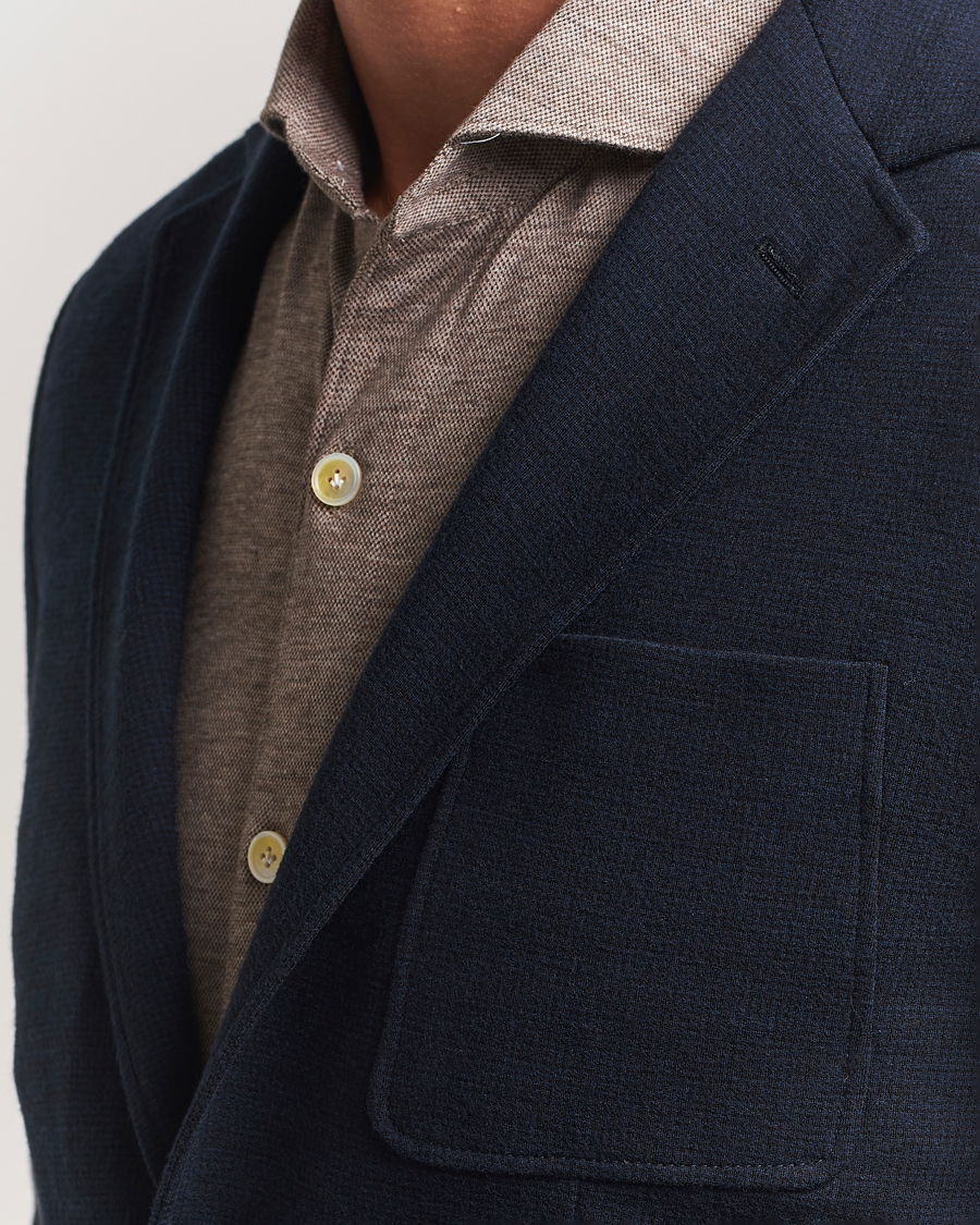 Mies | Pikkutakit | Canali | Wool Houndstooth Jersey Blazer Navy