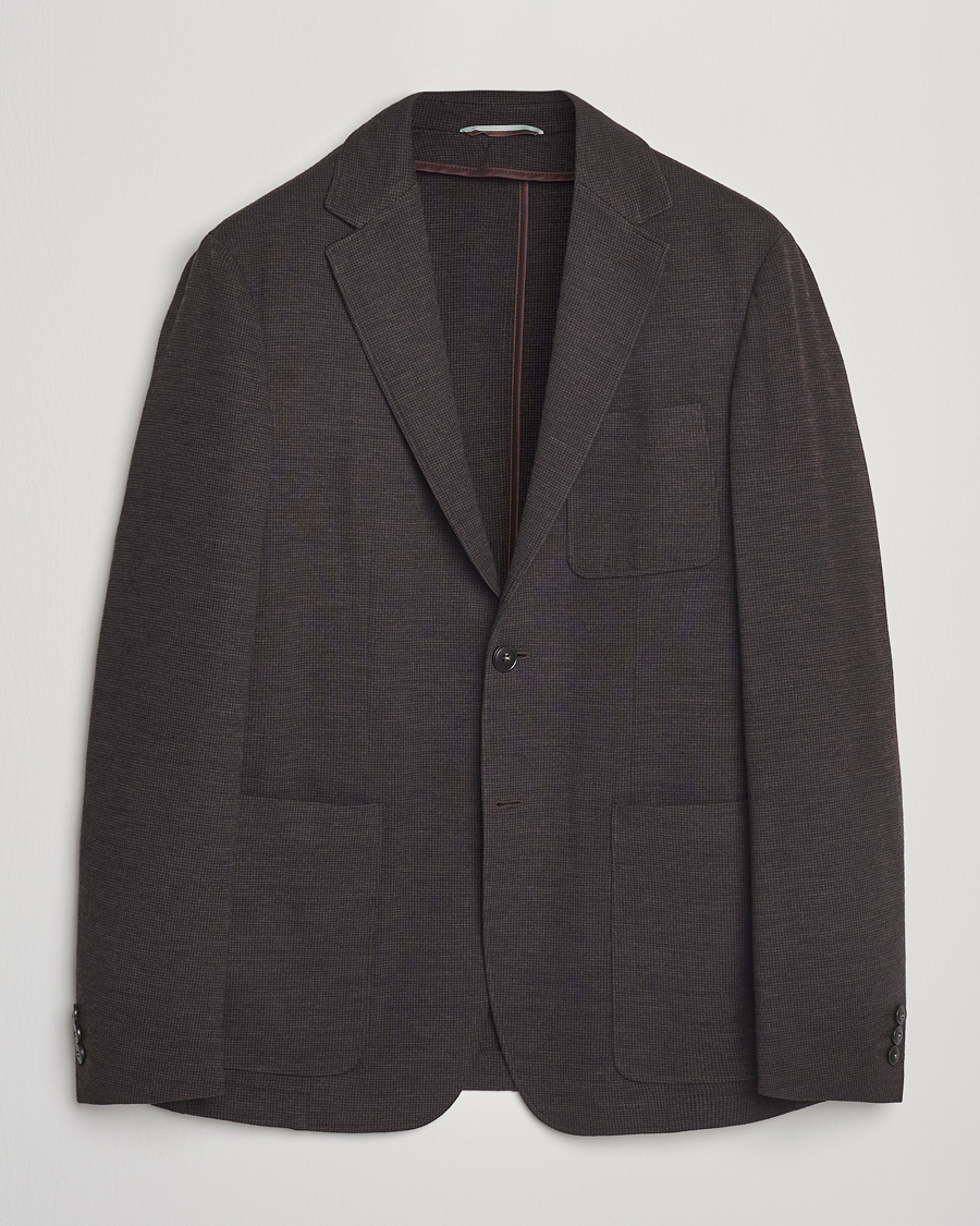 Mies | Pikkutakit | Canali | Wool Houndstooth Jersey Blazer Dark Brown