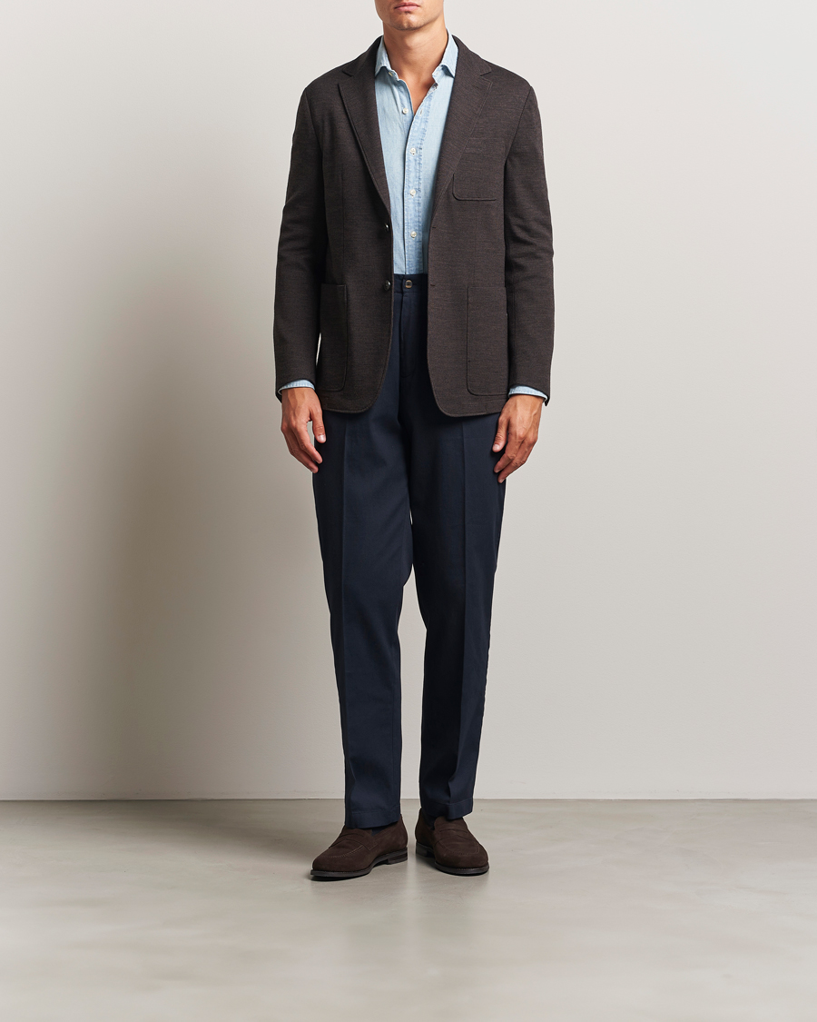 Mies | Pikkutakit | Canali | Wool Houndstooth Jersey Blazer Dark Brown