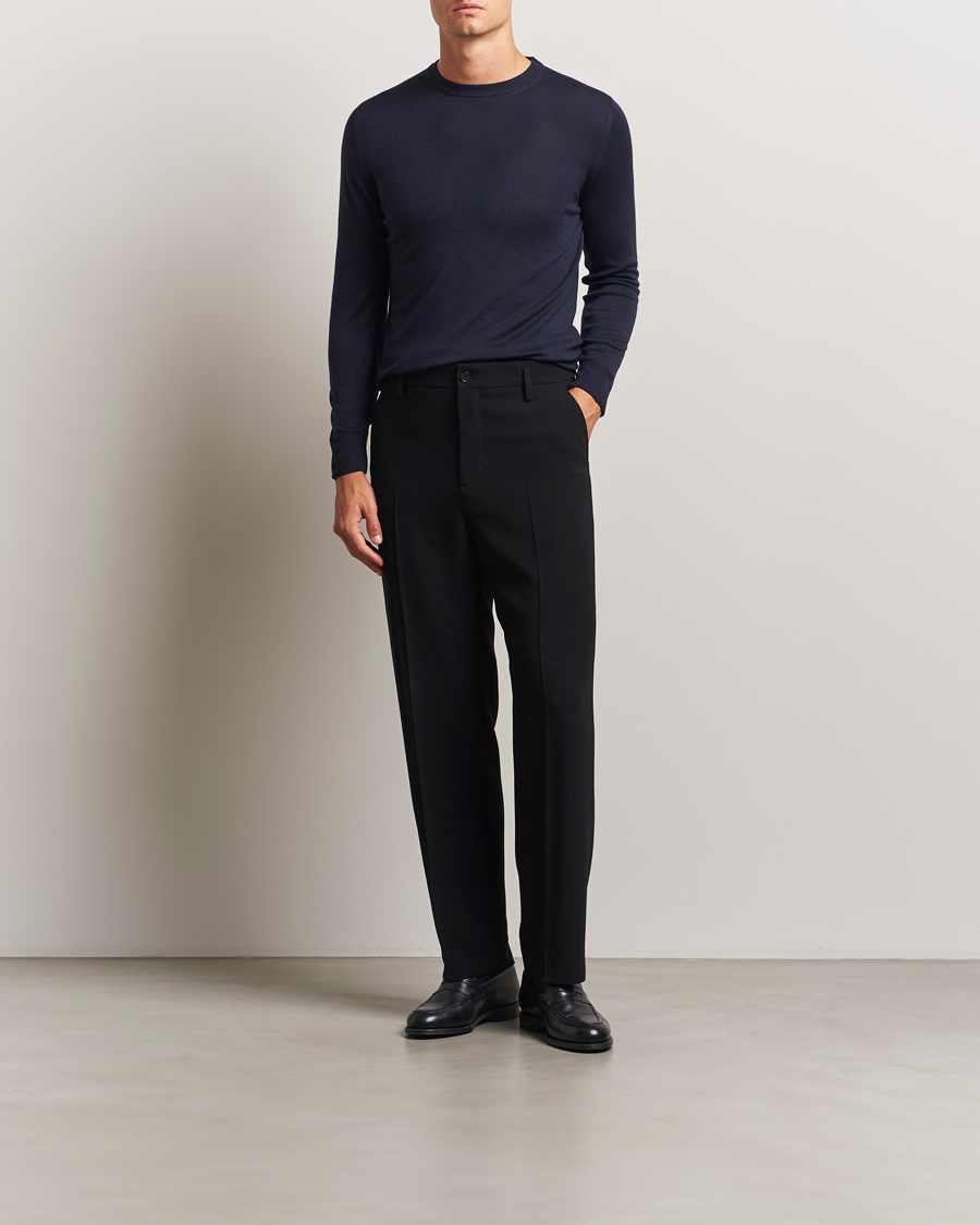 Mies | Puserot | Canali | Merino Wool Crew Neck Navy