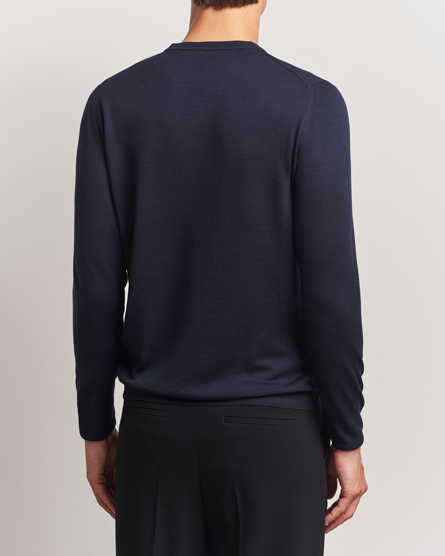 Mies | Puserot | Canali | Merino Wool Crew Neck Navy